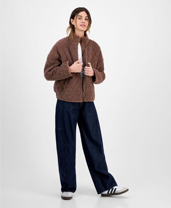 コーヒーショップ レディース アウター ジャケット・ブルゾン コーデュロイ キルティング コート CoffeeShop Juniors' Quilted Corduroy Zip-Front Coat Mauve