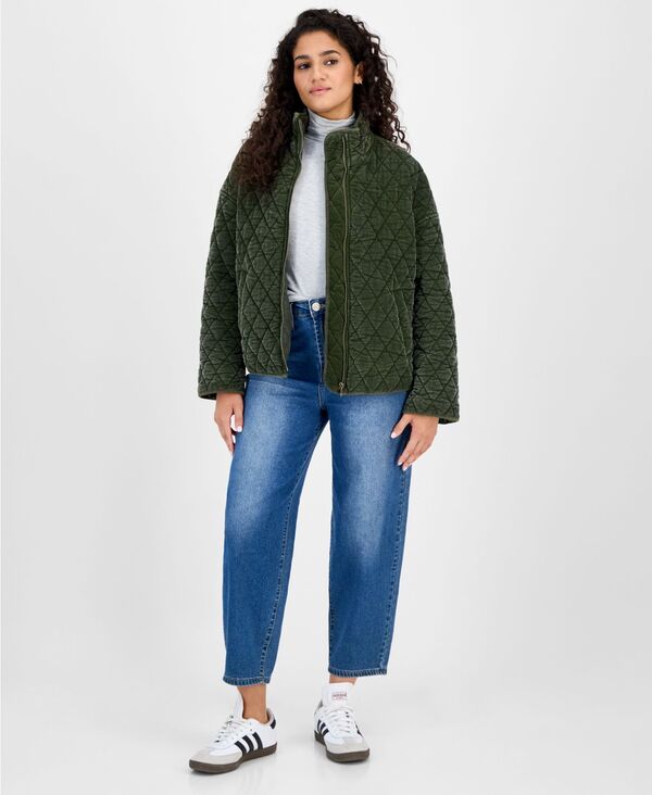 コーヒーショップ レディース アウター ジャケット・ブルゾン コーデュロイ キルティング コート CoffeeShop Juniors' Quilted Corduroy Zip-Front Coat Olive オリーブ