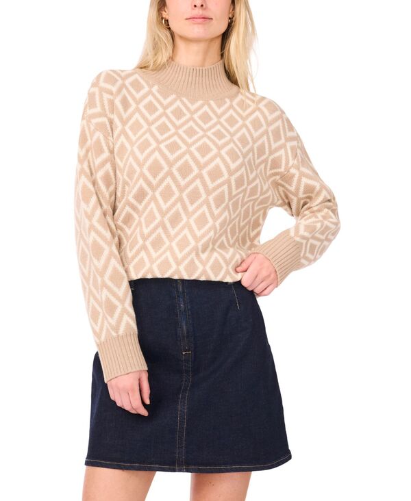 ヴィンスカムート レディース アウター ニット・セーター タートルネック プリント セーター 長袖 Vince Camuto Women's Turtleneck Geometric-Print Long-Sleeve Sweater Oxford Tan タン