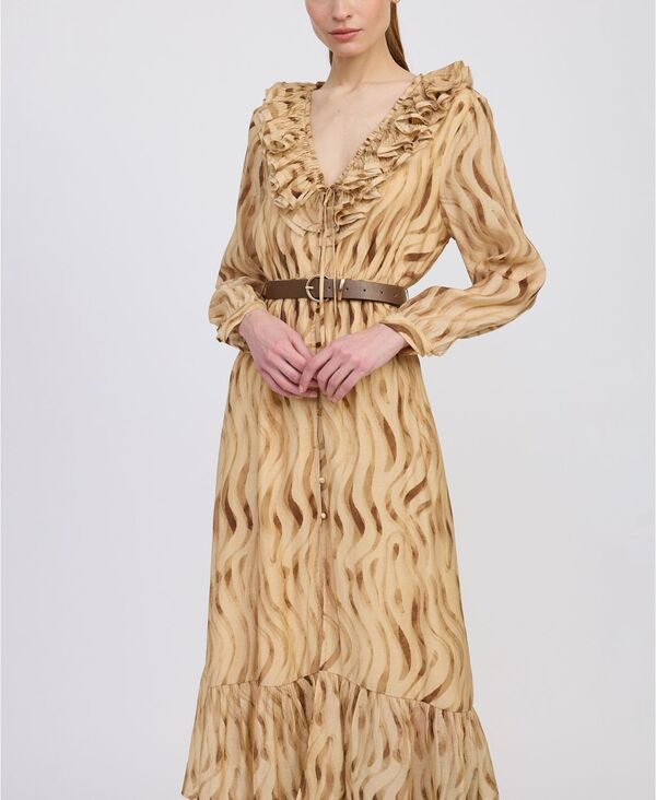 エン セゾン レディース トップス ワンピース ミディワンピース フリル ミディ En Saison Women's Avayah Ruffle Midi Dress Golden Brown ブラウン|ReVida 店