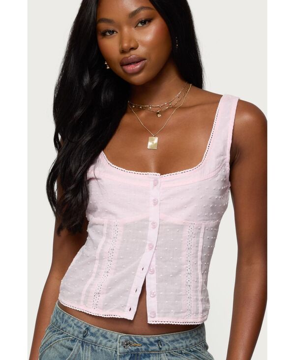 アディクテッド レディース トップス シャツ コットン 刺繍 Edikted Womens Embroidered Cotton Button Up Top Light-pink ピンク|ReVida 店