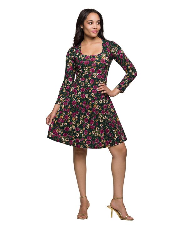24 セブンコンフォート レディース トップス ワンピース ミニワンピース フラワー柄 プリント ミニ フラワー 24seven Comfort Apparel Women's Floral Print Long Sleeve Fit and Flare Mini Dress Pink Multi ピンク|ReVida 店