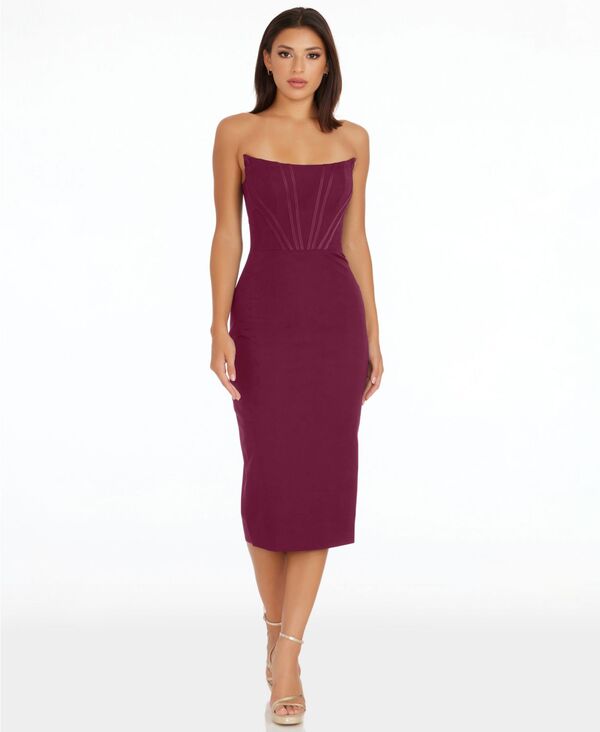ドレスザポプレーション レディース トップス ワンピース ミディ ストラップレス Dress the Population Women's Corset Strapless Midi Dress Burgundy バーガンディ