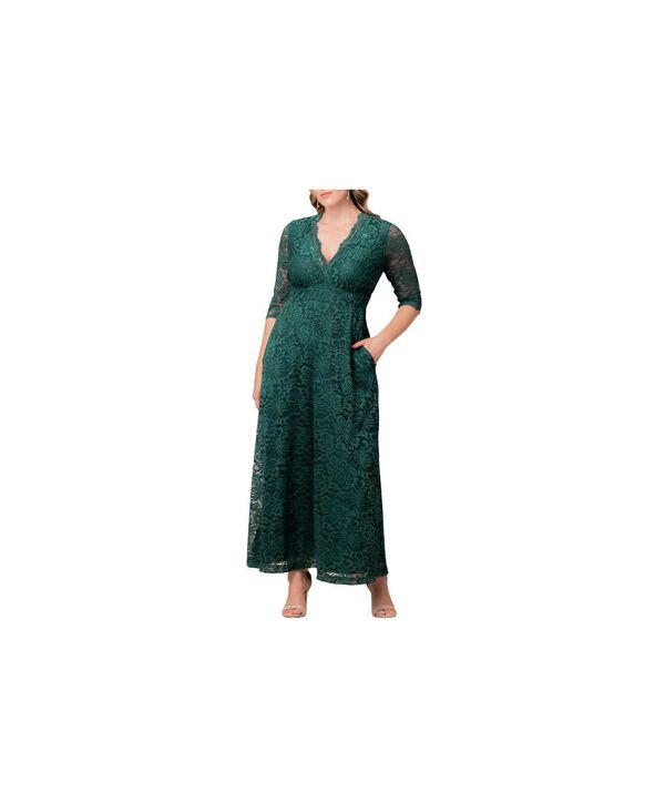 キヨナ レディース トップス ワンピース プラスサイズ レース Kiyonna Women's Plus Size Maria Lace Evening Gown Emerald green グリーン