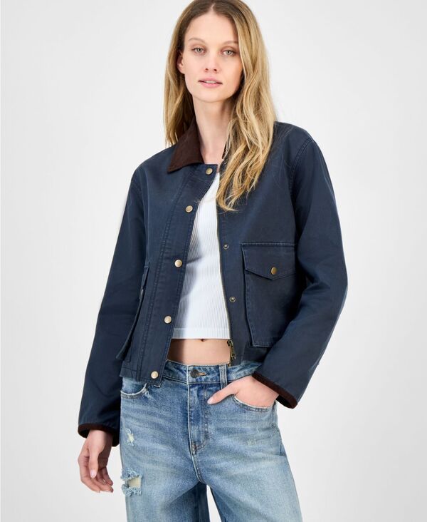 コーヒーショップ レディース アウター ジャケット・ブルゾン コーデュロイ ジャケット CoffeeShop Juniors' Corduroy-Collar Barn Jacket Navy ネイビー
