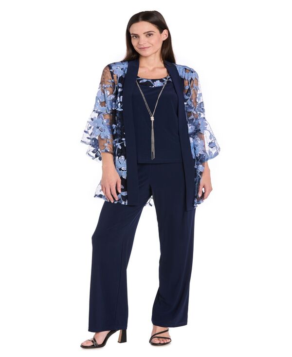 アールアンドエムリチャーズ レディース アウター ジャケット・ブルゾン プチ パンツ ジャケット R & M Richards Petite Jacket Top and Pants 3-Piece Set Navy Slate スレート｜ReVida 店