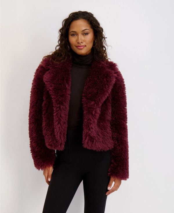ケンジー レディース アウター ジャケット・ブルゾン ジャケット kensie Women's Short Notch Collar Faux Fur Jacket Wine ワイン