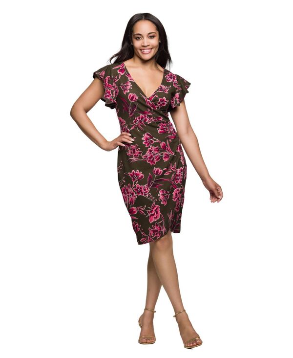 24 セブンコンフォート レディース トップス ワンピース ラップワンピース フラワー柄 フラワー 24seven Comfort Apparel Women's Brown and Pink Floral Flutter Sleeve Wrap Dress Brown Multi ブラウン 14,950円
