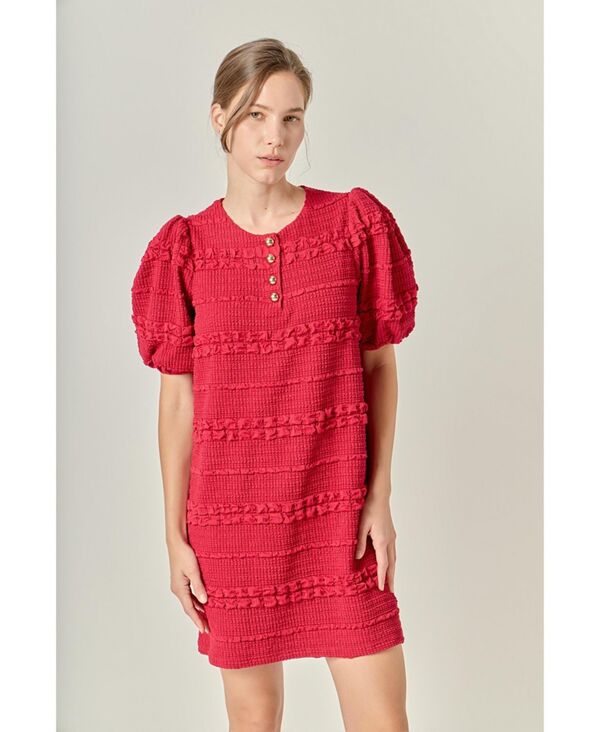 イングリッシュファクトリー レディース トップス ワンピース ミニワンピース ミニ シャーリング English Factory Women's Smocked Mini Dress Burgundy バーガンディ
