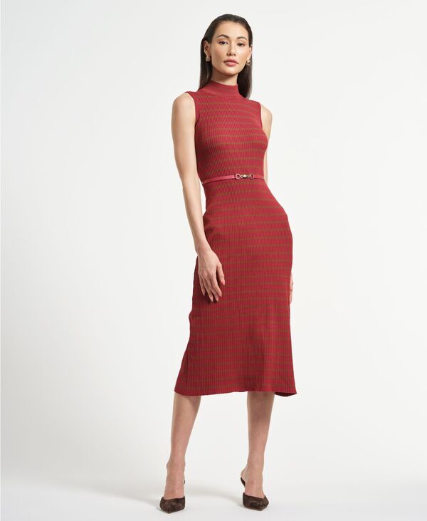 イザックミズラヒ レディース トップス ワンピース ミディ セーター ノースリーブ Isaac Mizrahi Women's Sleeveless Belted Midi Sweater Dress Red レッド