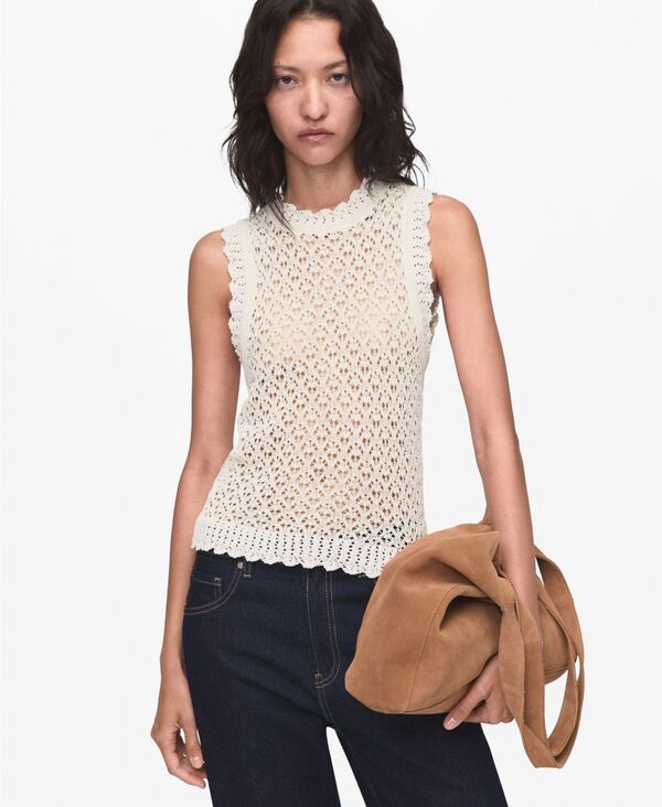 マンゴ レディース トップス シャツ ニット MANGO Women's Openwork Knit Top Ecru エクリュ