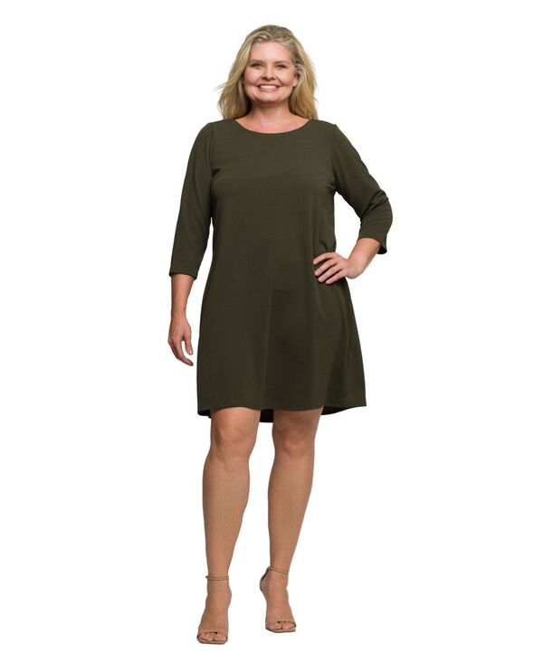 24 セブンコンフォート レディース トップス ワンピース A ライン ひざ丈 プラスサイズ 24seven Comfort Apparel Plus Size Three Quarter Sleeve A Line Knee Length Dress Olive オリーブ｜ReVida 店 19,965円