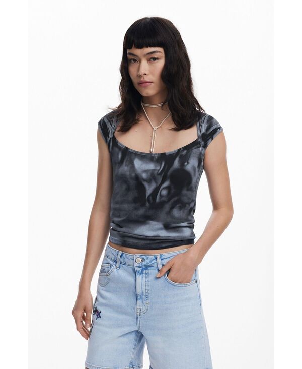デジグアル レディース トップス シャツ Tシャツ 半袖 Desigual Women's Short-sleeve gradient T-shirt Blue ブルー|ReVida 店