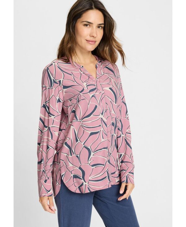 オルセン レディース トップス シャツ プリント グラフィック Olsen Women Graphic Leaf Print Tunic Shirt Vintage pink ピンク