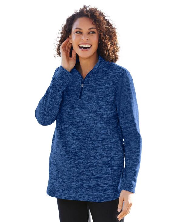 ウーマン ウィズイン レディース アウター パーカー・スウェット フリース Woman Within Women's Within Microfleece Quarter-Zip Pullover Evening blue marled ブルー
