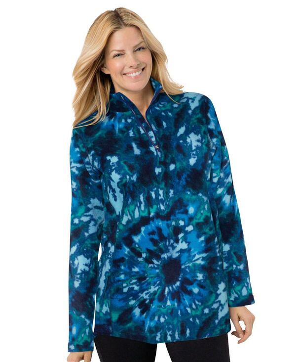 ウーマン ウィズイン レディース アウター パーカー・スウェット フリース Woman Within Women's Within Microfleece Quarter-Zip Pullover Navy fun tie dye ネイビー