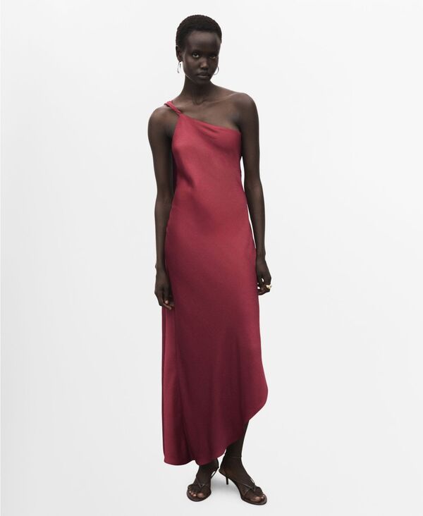 マンゴ レディース トップス ワンピース アシンメトリー サテン MANGO Women's Asymmetrical Satin Dress Wine ワイン