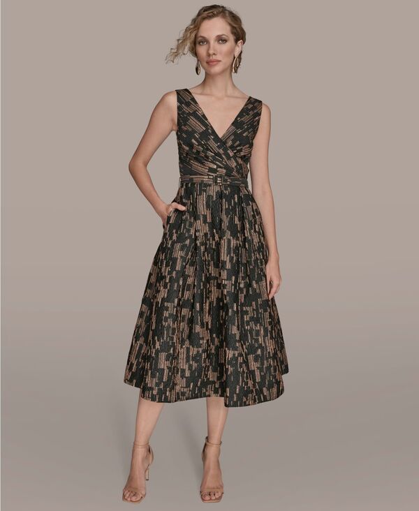 ダナ キャラン ニューヨーク レディース トップス ワンピース プリント Donna Karan New York Women's Printed Fit and Flare Dress BLACK/GOLD MULTI ブラック