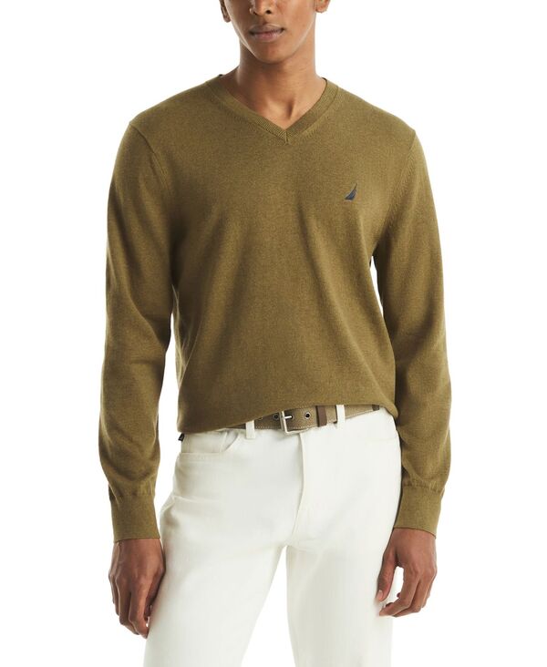 ナウティカ メンズ アウター ニット・セーター Vネック セーター Nautica Men's Navtech Performance Classic-Fit Soft V-Neck Sweater Combat Olive Heather ヘザー｜ReVida 店