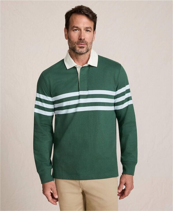 ランズエンド メンズ トップス ポロシャツ Lands' End Men's Long Sleeve Stripe Rugby Shirt Norway spruce stripe ストライプ