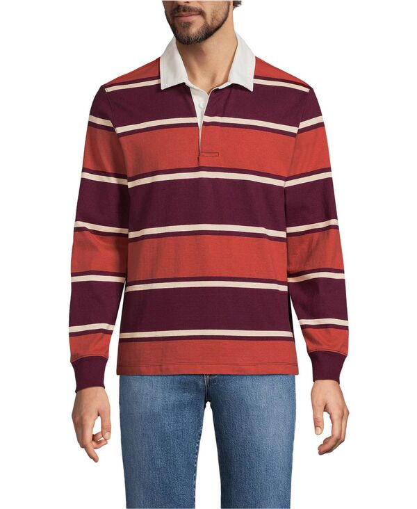 ランズエンド メンズ トップス ポロシャツ Lands' End Men's Long Sleeve Stripe Rugby Shirt Rich burgundy/bourbon stripe バーガンディ 17,986円