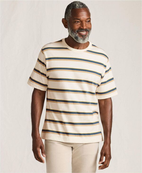 ランズエンド メンズ トップス Tシャツ Lands' End Men's Super-T Short Sleeve T-Shirt Ivory/nightfall blue stripes アイボリー