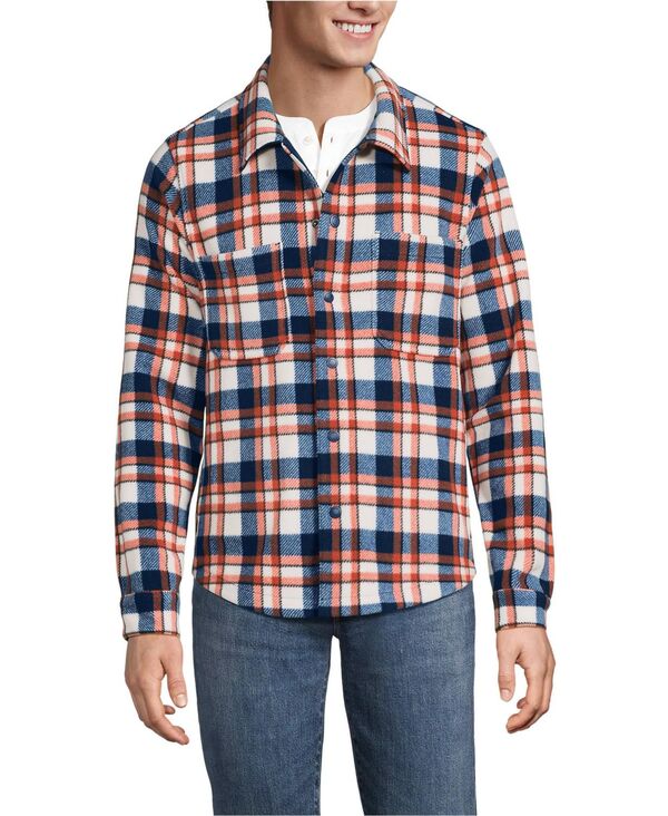 ランズエンド メンズ アウター ジャケット・ブルゾン シャツ フリース ジャケット Lands' End Men's Anyweather Fleece Shirt Jacket Navy/bourbon plaid ネイビー