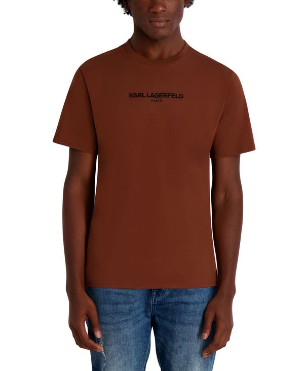 カール ラガーフェルド メンズ トップス Tシャツ クルーネック シャツ ロゴ KARL LAGERFELD PARIS Men's Core Short Sleeve Crewneck Logo T-Shirt Cappuccino