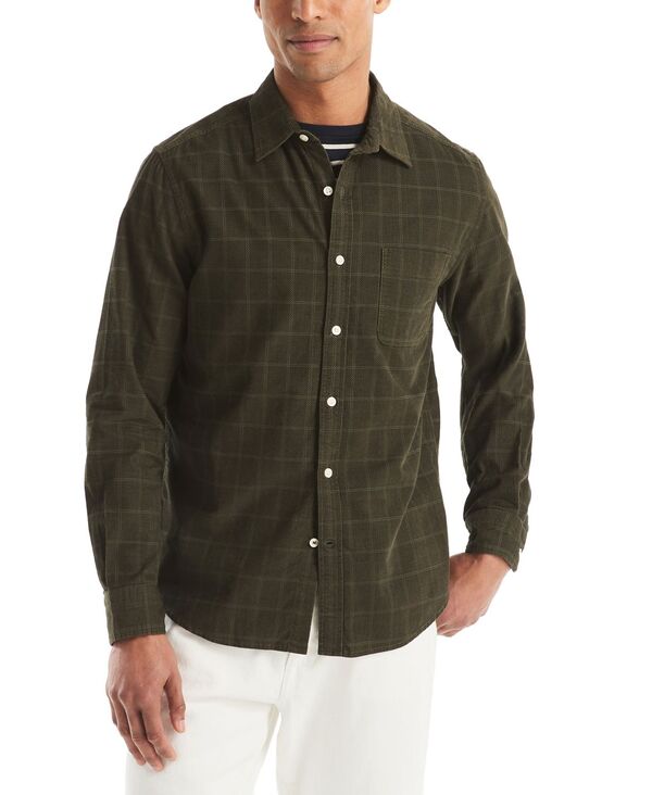 ナウティカ メンズ トップス シャツ コーデュロイ Nautica Men's Long Sleeve Corduroy Plaid Dobby Shirt Forest Night フォレスト