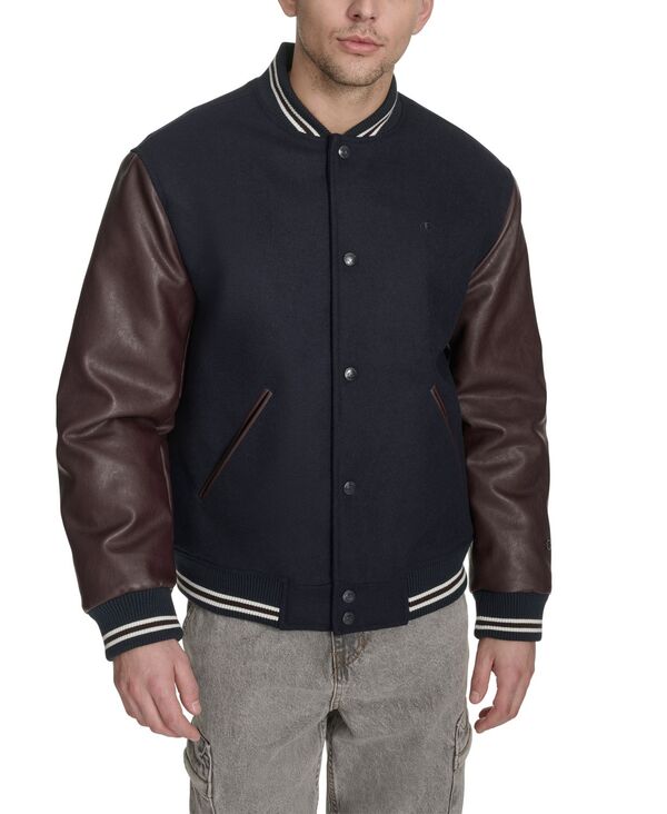 チャンピオン メンズ アウター ジャケット・ブルゾン ジャケット Champion Men's Mixed Media Varsity Jacket Navy/Burgundy ネイビー|ReVida 店