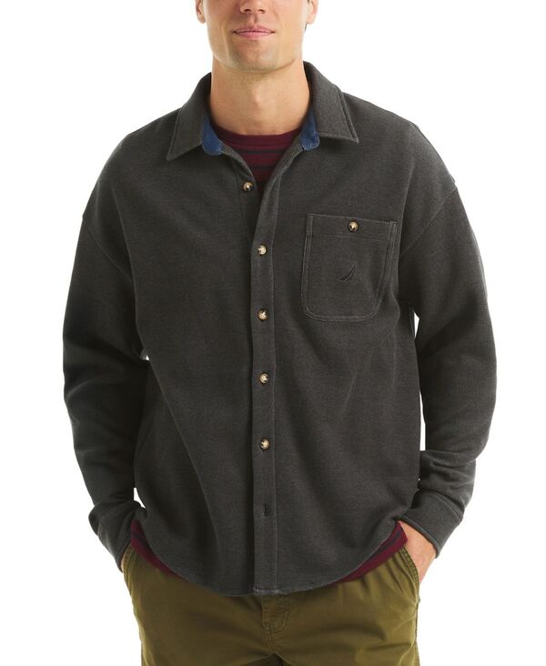 ナウティカ メンズ トップス シャツ ニット Nautica Men's Pique Double Knit Long Sleeves Shirt True Black ブラック