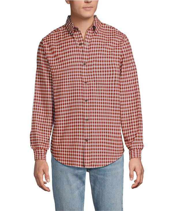 ランズエンド メンズ トップス シャツ Lands' End Men's Long Sleeve Flagship Flannel Shirt Bourbon gingham
