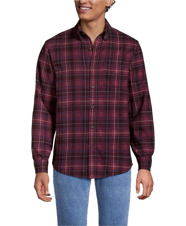 ランズエンド メンズ トップス シャツ Lands' End Men's Long Sleeve Flagship Flannel Shirt Burgundy spritz/navy plaid ネイビー