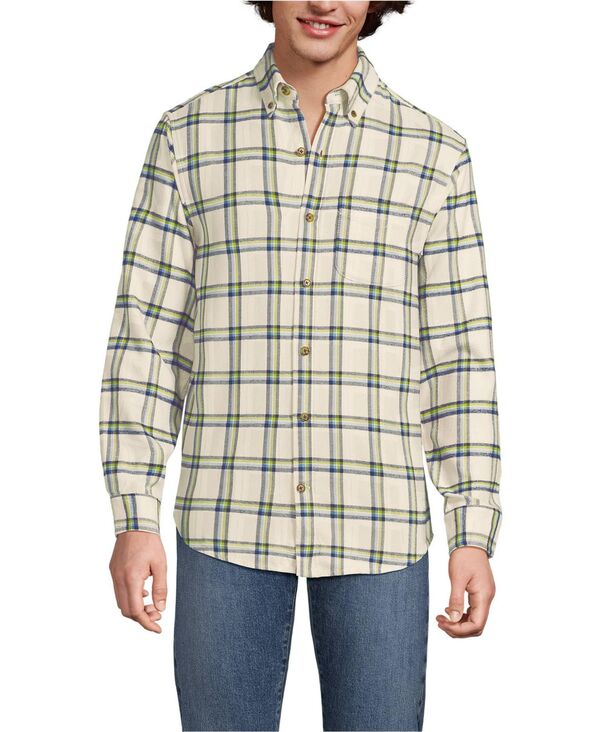 ランズエンド メンズ トップス シャツ Lands' End Men's Long Sleeve Flagship Flannel Shirt Ivory latte plaid アイボリー