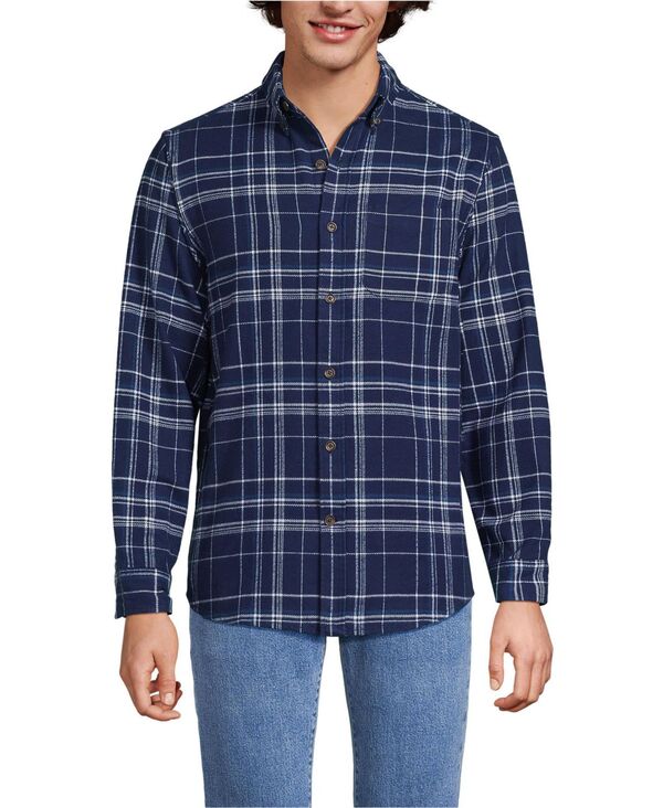 ランズエンド メンズ トップス シャツ Lands' End Men's Long Sleeve Flagship Flannel Shirt Navy/indigo sky plaid ネイビー