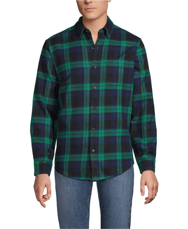 ランズエンド メンズ トップス シャツ Lands' End Men's Long Sleeve Flagship Flannel Shirt Rich clover/navy plaid ネイビー