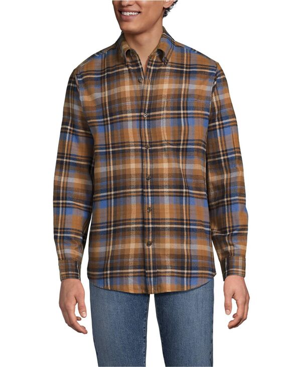 ランズエンド メンズ トップス シャツ Lands' End Men's Long Sleeve Flagship Flannel Shirt Soft cerulean/toffee plaid チェック｜ReVida 店