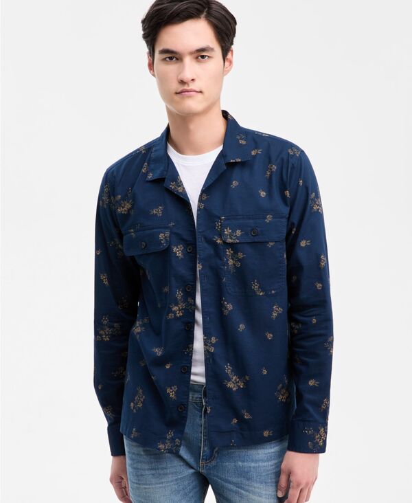 サンストーン メンズ トップス シャツ フラワー柄 プリント 長袖 フラワー Sun + Stone Men's Floral Print Long-Sleeve Shirt Basic Navy ネイビー