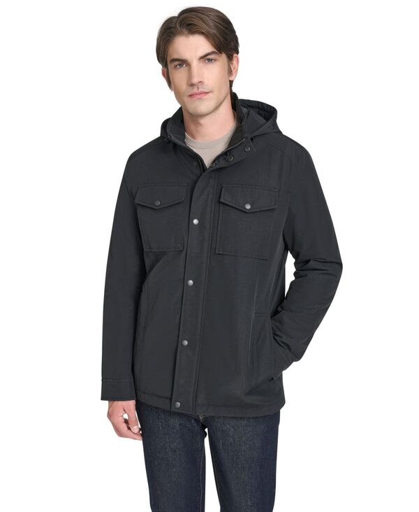 電話を掛けるハーン メンズ アウター 上衣・上衣 ナイロン 綿織物 上衣 Cole Haan Men\u0027s Cotton-Touch Nylon Field Jacket Black 黒いこと