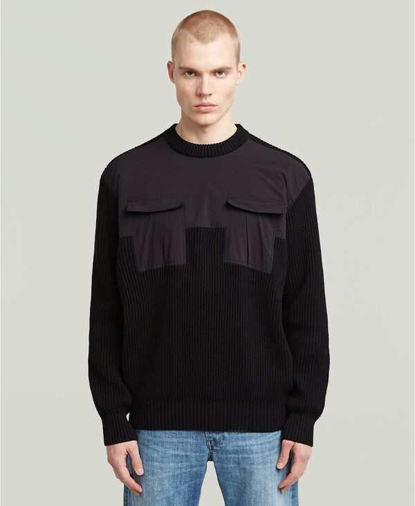 ジースター メンズ アウター 編み物・スウェーター G-Star Raw Men\u0027s Mix Media Sweater Dark Black 黒いこと
