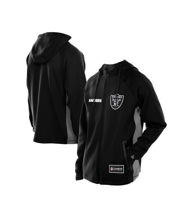 ニュー内鰓 メンズ アウター パーカー・スウェット アクアラング パーカー New Era Men\u0027s Black Las Vegas Raiders Combine Authentic Raglan Scuba Full-Zip Hoodie Black 黒いこと