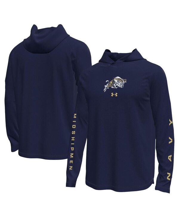 アンダーアーマー メンズ トップス Tシャツ 長袖 Under Armour Men's Navy Midshipmen Tech Stretch Long-Sleeve Hooded T-Shirt Navy ネイビー