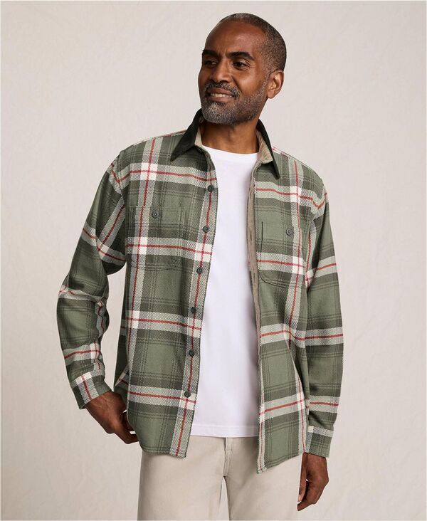 ランズエンド メンズ トップス シャツ コーデュロイ Lands' End Men's Authentic Flannel Shirt with Corduroy Collar River stone green plaid グリーン