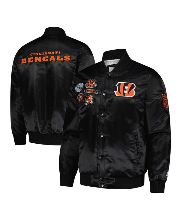 スターター メンズ アウター ジャケット・ブルゾン サテン ジャケット Starter Men Black Cincinnati Bengals Exclusive Satin Full-Snap Varsity Jacket Black ブラック