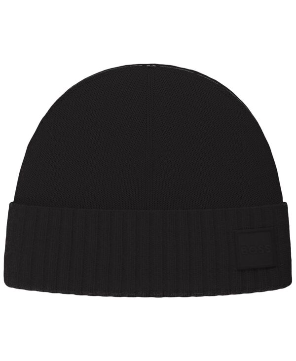 ヒューゴボス メンズ アクセサリー 帽子 Hugo Boss Men's Akaio Turn-Up Beanie Hat Black ブラック