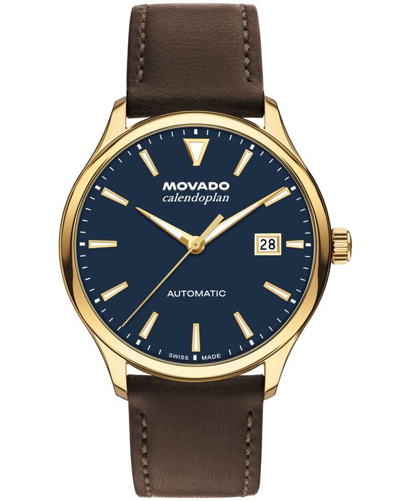 モバド メンズ アクセサリー 腕時計 レザー Movado Men's Calendoplan Swiss Automatic Chocolate Leather Watch 40mm Brown ブラウン