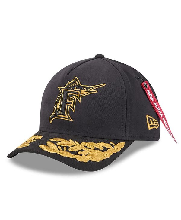 ニューエラ メンズ アクセサリー 帽子 New Era Men's Black Florida Marlins A-Frame 9FORTY Adjustable Hat Black ブラック