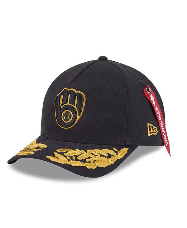 ニューエラ メンズ アクセサリー 帽子 New Era Men's Black Milwaukee Brewers A-Frame 9FORTY Adjustable Hat Black ブラック