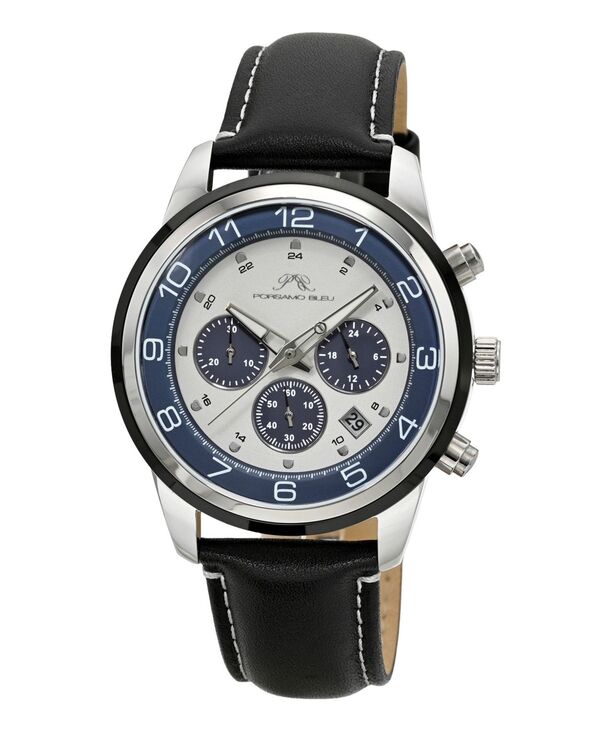 ポルサモンブリュー メンズ アクセサリー 腕時計 レザー Porsamo Bleu Men's Arthur Genuine Leather Band Watch 1091HARL Silver tone black & blue ブラック