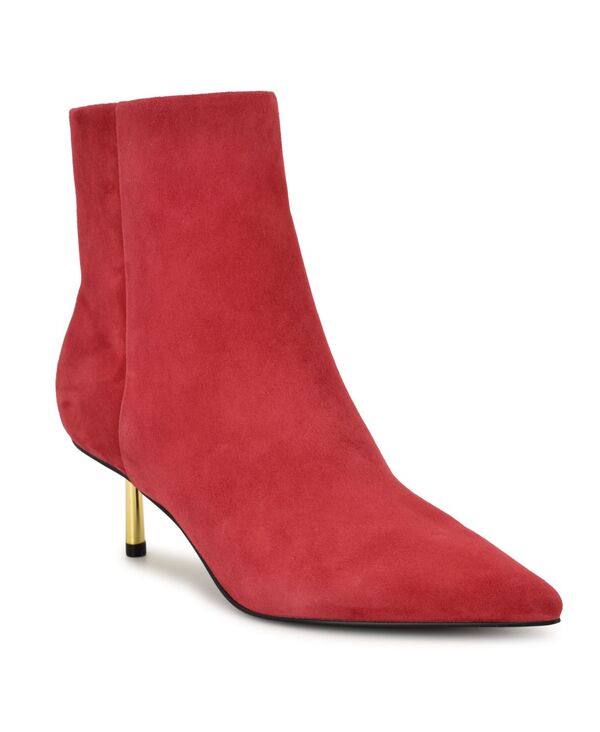 ナインウェスト レディース シューズ ブーツ・レインブーツ ヒール Nine West Women's Hamesa Pointy Toe Kitten Heel Booties Red Suede レッド｜ReVida 店